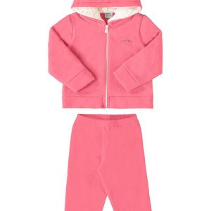 Conjunto Bebê Jaqueta e Calça Boucle Liso Rosa