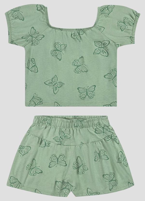 Conjunto Blusa e Shorts em Meia Malha Verde