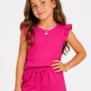 Conjunto Feminino Infantil Blusa e Short Rosa