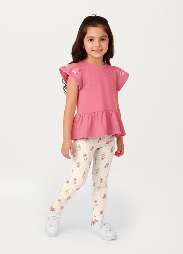 Conjunto Floral em Cotton Rosa