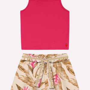 Conjunto Infantil Menina Folhas Rosa