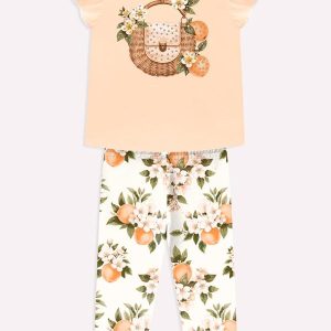 Conjunto Infantil Menina com Strass Laranja