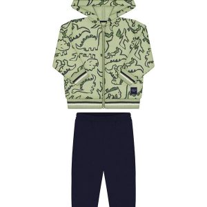 Conjunto em Moletom com Capuz e Retilínea Verde