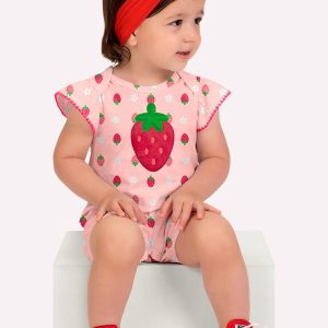 Macaquinho Bebê Menina Morango Rosa
