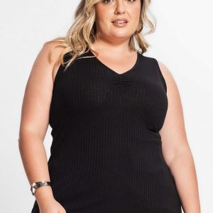 Regata Plus Size em Ribana Canelada Preto