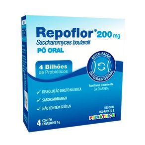 Repoflor Pediátrico 200mg Pó Oral Sabor Morango 4 Envelopes
