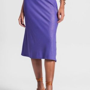 Saia Midi com Fenda Lateral Roxo