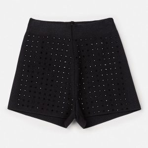 Short Preto de Tricot com Strass Preto