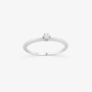 Anel Solitário Destinée em Ouro Branco 18k com 5 Pontos de Diamante