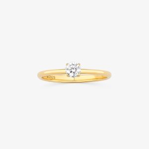 Anel Solitário Eternita em Prata 925 com Banho de Ouro Amarelo 18k e Moissanite 0,25 ct