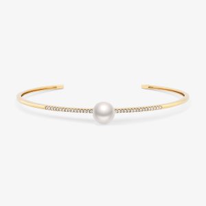 Bracelete Luna em Ouro Amarelo 18k com Pérola e Diamantes - 17 cm