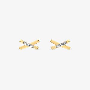 Brinco Cruzado com Topázio em Prata 925 com Banho de Ouro Amarelo 18k