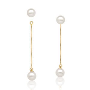 Brinco Longo Veneziana em Ouro Amarelo 18k com Pérolas