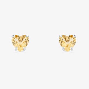 Brinco Stud Coração Summer em Ouro Branco 18k com Citrino