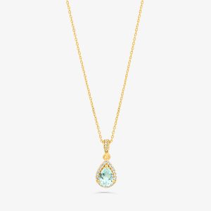 Colar Gota Bella em Prata 925 com Banho de Ouro Amarelo 18K com Topázio Azul e Incolor - 50 cm