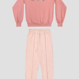 Conjunto Blusão e Calça em Moletom Rosa