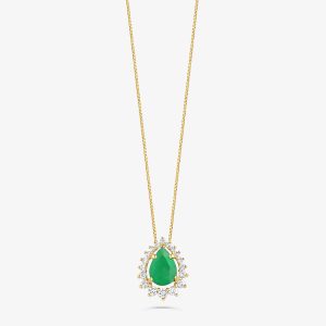 Pingente Gota Intense em Ouro Amarelo 18k com Esmeralda e 17 Pontos de Diamantes