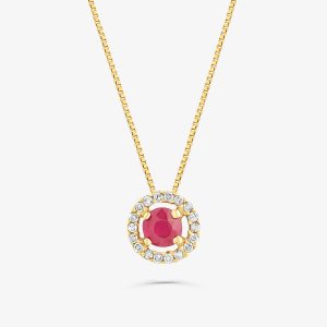 Pingente Redondo Intense em Ouro Amarelo 18k com Rubi e 9 Pontos de Diamantes