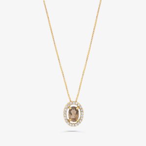 Pingente Singular em Ouro Amarelo 18k com Quartzo Fumê e Diamantes